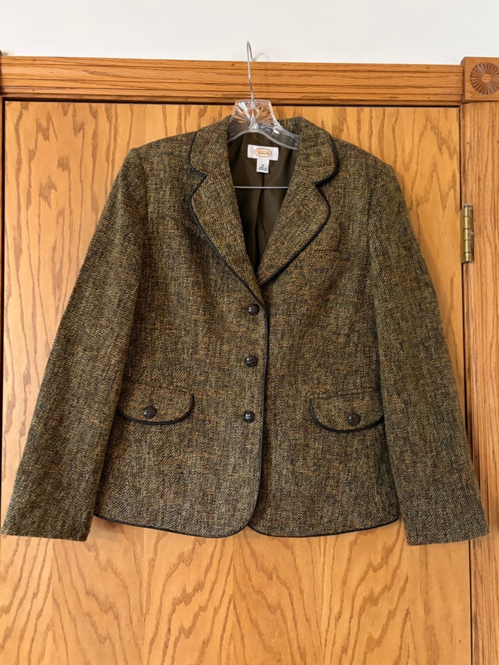 Talbots Brown Tone Tweed Blazer with  Piping